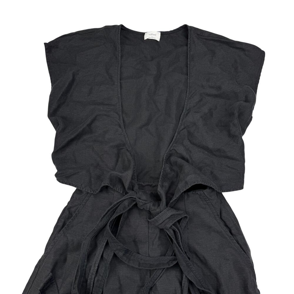 WILFRED Aritzia Brax Linen Blend Wrap Wide Leg Cut Out Jumpsuit Size 0 Black - Picture 6 of 10